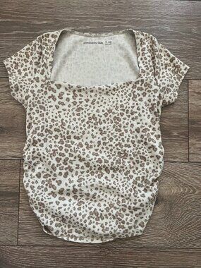 Abercrombie Kids Brown Beige Animal Leopard Print T-Shirt Top Size 11/12
